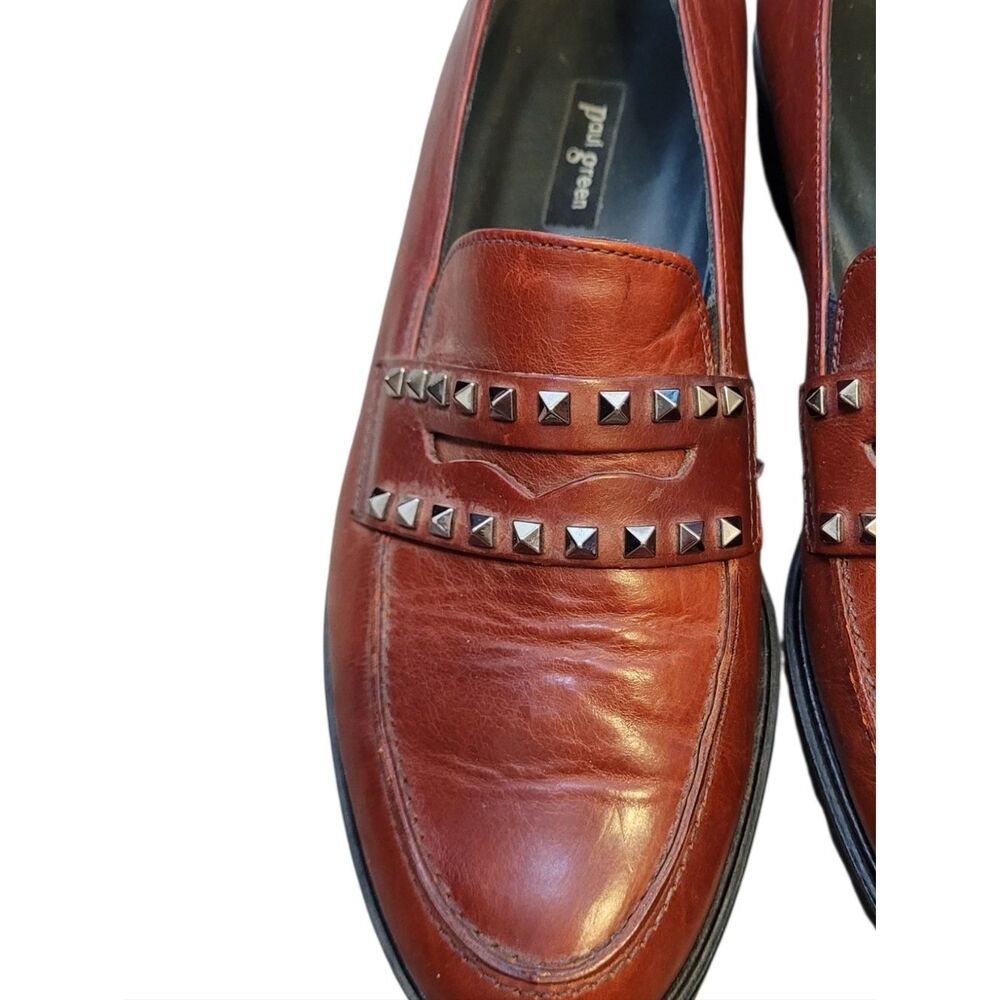 Paul Green Red Leather Stud-Accent Slip-On Chunky Loafers Size 4.5/US 7 - Picture 4 of 7